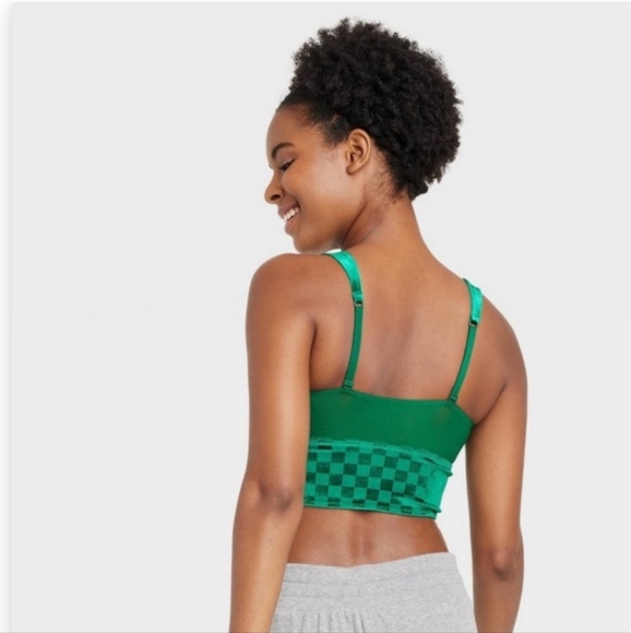 Velour Green Checkard Crop Bra Top (M) - Picture 2 of 16